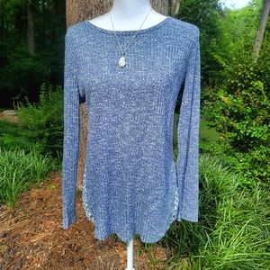 NWOT Como Vintage Long Sleeve Ribbed Flowy Boho Sheer Back Top